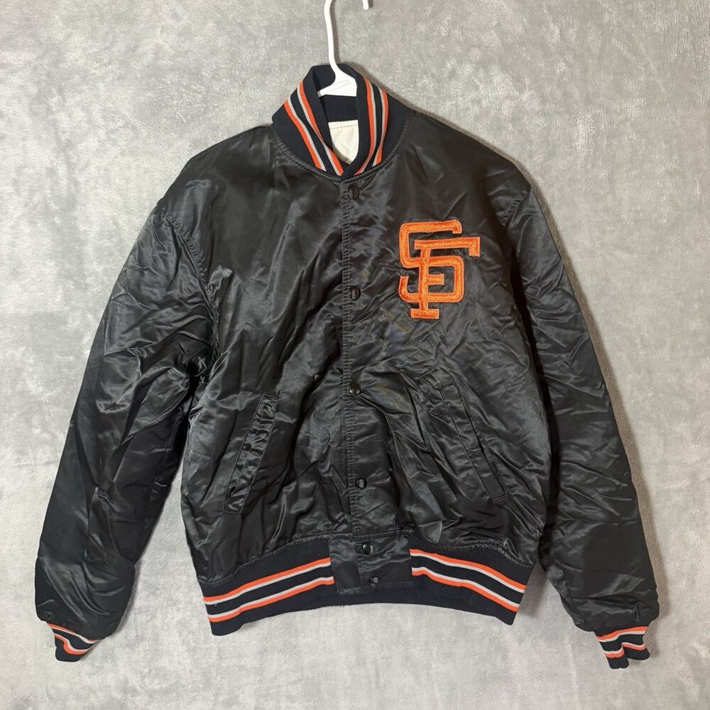 Vintage Starter San Francisco Giants Jacket M Black Satin USA READ MEASUREMENTS